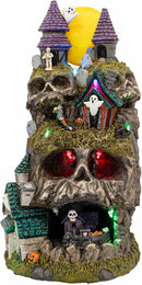 Skullstone Hollow Skull Theme Spooky Halloween Village Multi-Color LED Lights, Animated Motion and Music 7.75" x 7.5" x 13.5" by CozyNest Decor