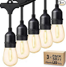 Svater Outdoor String Lights 150FT, E26 Socket, 48pcs S14 Shatterpoof Bulbs, 1 Watt Dimmable 2700K Warm White, IP65 Waterproof Commercial Grade Patio Lights（3 Pack X 50FT） by GreenHaven Gardens