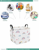 FANKANG Square Nursery Hamper Storage Bins Canvas Laundry Basket Foldable with Waterproof PE Coating Storage Baskets Gift Baskets for Children, Office, Bedroom, Clothes（Square-Love Rainbow ） by TinyTreasures Baby Boutique