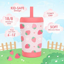 Kid Insulated Stainless Steel Tumbler with Silicone Straw, 12oz Sippy Cup for Kids (Strawberry) by TinyTreasures Baby Boutique