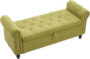 Furniliving 55” End of Bed Bench, Bedroom Bench with Button-Tufted, Large Upholstered Storage Ottoman Benches Entryway Bench with Storage Shoe Cabinet Bench, for Bedroom, Living Room, Linen, Green by CozyNest Decor