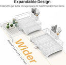 Dish Drying Rack - Extendable Dish Rack, Large Sink Drying Dish Drainer for Kitchen Counter, Stainless Steel Dish Strainer with Utensil Holder (White) by CozyNest Decor