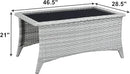 Patio Tables Wicker Coffee Table - Outdoor Rattan Coffee Tables with Glass Top for Patio Proch Deck Balcony Rectangle Light Grey by GreenHaven Gardens