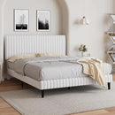 Queen Size Bed Frame with Headboard, Velvet Upholstered Platform Bed with Vertical Channel Tufted Design, No Box Spring Required, Easy Assembly, White by CozyNest Decor