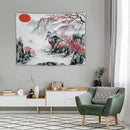 Cherry Blossoms Tapestry, Japanese Red Landscape Asian Watercolor Abstract Art, Bedroom Living Room Decor 40"x30" by CozyNest Decor