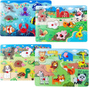 Peg Puzzle Set of 4 (32 pcs), Wooden Knob Puzzles for Toddlers Ages 1-3, Farm Zoo，Forest Animals, Pets, Sea Ocean Animals, Preschool Educational Cognitive Gifts by TinyTreasures Baby Boutique