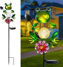 Afirst Solar Lights Outdoor Decorative Metal Frog Crackle Glass Globe Warm White LED Metal Waterproof Garden Stake Lights for Walkway Pathway Lawn Patio Yard Decorations by CozyNest Decor