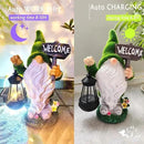 Solar Gnome Outdoor Garden Fall with Solar Lantern - 11’’Halloween Autumn Welcome Gnomes Decorations for Yard Patio (Green & White) by CozyNest Decor