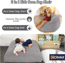 COMAX Kids Bean Bag Chair Turn into Beanbag Bed, Toddler Bean Chair Corduroy for Girl Boy Sleeping, Lazy Children Bean Bags with Filler, Convertible Child Floor Mattress, Light Grey by TinyTreasures Baby Boutique