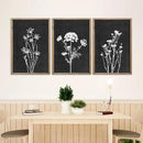 Flower Plant Wall Art Decor 16"x11" Set of 3 Black And White Botanical Painting Wood Framed For Minimalist Bedroom Office Rustic Living Room Abstract Wildflower Sign Hanging (Wood Black) by CozyNest Decor