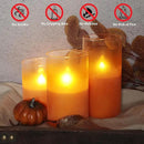 Orange Flameless Candles - Battery Operated Candles with Remote Orange Glass Sandblasted Design Wax Unscented - Centerpieces for Dinner Table Tray House Warming Thanksgiving Gifts by GreenHaven Gardens