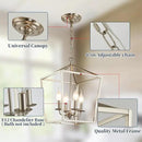 4-Light Brushed Nickel Farmhouse Chandelier, 12" Industrial Ceiling Light Lantern Pendant Light with Metal Cage Adjustable Height Rustic Hanging Light E12 Base for Kitchen Island Dining Room Entryway by CozyNest Decor