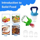 Food Feeder Baby Fruit Feeder Pacifier (3 Pcs) with 6 Different Sized Silicone Pacifiers 2 PCS Silicone Babies Food Dispensing Spoon 90ML with 2 Baby Spoons Bottle Brush Pacifier Clip by TinyTreasures Baby Boutique
