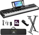 MUSTAR Digital Piano 88 Key Weighted with Stand, 88 Key Semi Weighted Keyboard Piano MEP-1100, Electric Piano Keyboard 88 Keys for Beginners, 2x25W Stereo Speakers, Case, Sustain Pedal, ABS, Black by TinyTreasures Baby Boutique