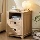 18" Farmhouse Night Stand with Charging Station, 2 Drawers Bedside End Table, Natural Wooden Nightstand, Bed Side Table Cabinet with Open Shelf for Bedroom Living Room Office by CozyNest Decor