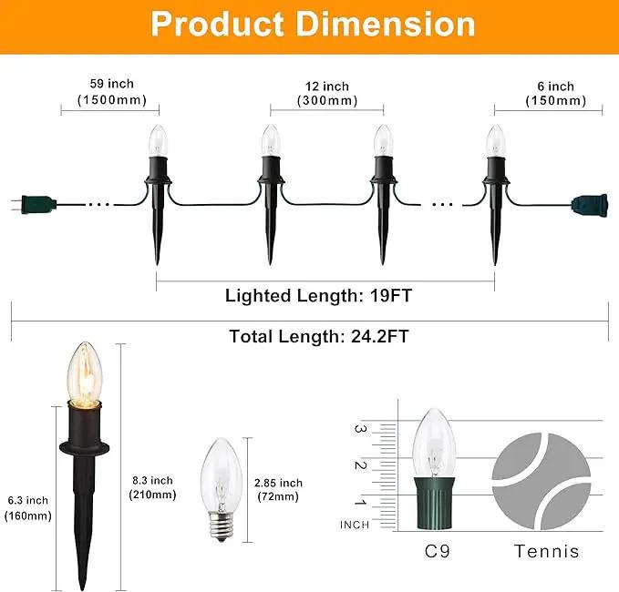 Outdoor Warm Christmas Pathway Lights, 24.2ft 20 Lights with Stakes, Outside Walkway Marker, C9 Christmas Decor, Driveway Decorations, Waterproof, Hanging or Plugging, photo 2 of 9