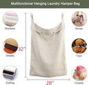 Linen Hanging Laundry Bag, 100% Linen Over The Door Laundry Hamper with Buttons and Zipper, Space Saving Door Hampers for Laundry Dirty Clothes Home Travel, Linen by CozyNest Decor
