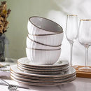 GBHOME Ceramic Dinnerware Sets,12 pcs Embossed Elegant Stoneware Plates and Bowls Sets, Housewarming Wedding Gift | Dishwasher & Microwave Safe | Dishes Set Service for 4 by CozyNest Decor