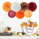Brown Burgundy-Orange Party-Decorations Paper-Flowers Lanterns - 15PCS Fall Boho Tissue Pom Poms Streamers,Baby Bridal Shower Rustic Wedding Neutral Birthday Coffee Halloween ThanksgivingDecor Hugfond by CozyNest Decor