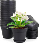 4 inch Small Plastic Nursery Pots, Seedling Pots, 16 Pack Plant Pots for Indoor Outdoor Plants, Flower Pots with Drainage Holes and Saucers, Decorative Planters for House Plants, Black by GreenHaven Gardens
