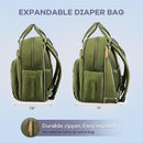 RUVALINO Diaper Bag Backpack-Expandable Baby Bag with up to 50% Capacity -Baby Essentials Bag with Changing Pad Insulated Bottle Holders & Pacifier Case, Waterproof, Army Green XL by TinyTreasures Baby Boutique