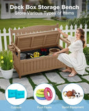 YEFU Outdoor Storage Bench for Patio: Heavy Duty Garden Bench with 96° High Backrest & Oversized Seating - HIPS Weatherproof Patio Bench with Storage for Porch Park Backyard, Teak by CozyNest Decor