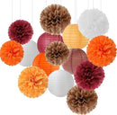 Brown Burgundy-Orange Party-Decorations Paper-Flowers Lanterns - 15PCS Fall Boho Tissue Pom Poms Streamers,Baby Bridal Shower Rustic Wedding Neutral Birthday Coffee Halloween ThanksgivingDecor Hugfond by CozyNest Decor
