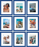 Vittanly 8x10 Picture Frame Set of 9 - Display 5x7 Photos with Mat or 8x10 Without Mat, Wall Mount & Tabletop Frames for Home Decor, Horizontal or Vertical (Blue) by CozyNest Decor