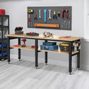 Albott 84" Adjustable 2-Tier Workbench with Solid Wood Top, Max 2000lbs Capacity, Built-in Power Strip with 4 AC Outlets & 2 USB Ports, Pegboard & 20 Hooks, Shop Garage Office by GreenHaven Gardens