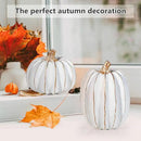 2Pcs Halloween Pumpkin Artificial Resin Pumpkins Decor for Mantel Harvest Autumn Tabletop Decoration Gold Fall Pumpkin Decorations Thanksgiving Table Centerpieces (Set C, ONE Size) by CozyNest Decor