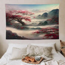 Japanese Tapestry, Red Plum Cherry Blossom Mountain, Asian Wall Art, Nature Landscape for Bedroom & Living Room Decor, 60"x40" by CozyNest Decor