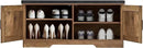 2-Tier Storage Bench, Shoe Bench with Padded Seat Cushion, Entryway Bench with 2 Barn Doors, Adjustable Shelf, 13.8" D x 39.4" W x 17.7" H, for Entryway, Living Room, Bedroom, Rustic Walnut by CozyNest Decor