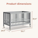 EvoNest Baby Crib, 11 in 1 Convertible Mini Crib with Wheels, 100% New Zealand Wood Growing Bed, 4 Adjustable Mattress Height,Grey by TinyTreasures Baby Boutique