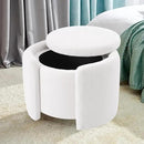 Furniliving Upholstered Button Tufted Round Ottoman, Ottoman with Storage, Teddy Footrest Stool, Removable Lid Convenient Footstools, Bedroom Ottomans with Storage for Vanity, Living Room, White by CozyNest Decor