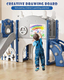 YUFU 12 in 1 Kids Slide for Toddlers, Toddler Slide Playset with Golf, Drawing Board, Climber, Basketball Hoop and Storage Space, Indoor Outdoor Toddler Playground for Kids Age 1-3 (Blue) by TinyTreasures Baby Boutique