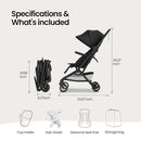 Mompush Velo Lightweight Travel Stroller – One-Hand Fold, Ultra-Compact & Airplane Friendly, Lie-Flat Recline Seat (from Birth to 50 lbs), Includes Cup Holder, Shoulder Strap, and Leather Bumper Bar by TinyTreasures Baby Boutique