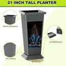 FENCY Set of 2 Tall Planters for Outdoor Plants, 24 Inch Large Tapered Pots with Drainage Trays, Weather-Resistant Plastic Plant Containers for Patio, Porch, Garden, Front Door Decor,Gray,Striped by CozyNest Decor