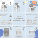 Xilingol 8 in 1 Convertible Baby High Chair W/Wheels, Baby Feeding Chair W/Adjustable Backrest & Removable Dual Tray, Building Block Table & Chair Set, HighChair for Babies & Toddlers (Grey) by TinyTreasures Baby Boutique