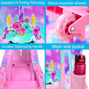 Girls Rolling Backpack, Cute Unicorn Roller Wheels Kids Bookbag - Wheeled Elementary School Bag - 3PCS Unicorn by TinyTreasures Baby Boutique