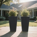 GreenShip 27" Tall Planters, Set of 2 – Black Outdoor Planter for Front Porch & Tall Plants, Weather-Resistant, with Drainage Hole & Rubber Plug (No Plants Included) (Black-2pcs) by CozyNest Decor
