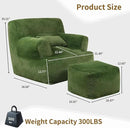 Comfy Gaint Bean Bag Chair with Ottoman, Huge Bean Bag Armchair for Adults and Teens, Green by CozyNest Decor