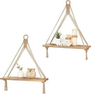 Mkono Macrame Hanging Shelves Boho Wall Decor Set of 2 Rustic Wood Floating Storage Shelf for Bedroom Bathroom Living Room Nursery Dorm Room, Display Shelving for Hanging Plants Photos by CozyNest Decor