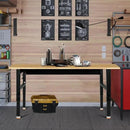 48" Adjustable Work Bench, Rubber Wood Top Workbench Heavy-Duty Work Table with Power Outlet, 2000 LBS Load Capacity Hardwood Work Benches for Garage, Workshop, Home, Office, Easy Assembly by GreenHaven Gardens