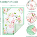 4-Piece Crib Bedding Set, Baby Girl Crib Bedding Set Butterflies Floral Nursery Bedding Set Includes Comforter, Fitted Crib Sheet, Crib Skirt, and Diaper Stacker, Green & Pink by TinyTreasures Baby Boutique