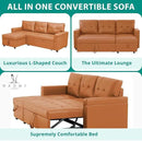 Naomi Home L-Shaped Reversible Sectional Sofa with Pull-Out Sleeper Bed and Storage Chaise, Caramel Air Leather by CozyNest Decor