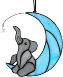 HDCRYSTALGIFTS Glass Elephant Ornament Stained Glass Window Hanging Decor, Modern Design Elephant on Moon with Star Collectibles Handcrafted Sun Catcher Gifts for Birthday Women by GreenHaven Gardens