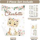 Custom Name Crib Bedding Set - Leopard Theme, Personalized Yellow Flower Nursery Bedding 3-Piece Set– Soft Blanket, Fitted Sheet, Changing Pad Cover – for Newborns Girls Nursery Gifts by TinyTreasures Baby Boutique