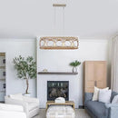 XINGQI Kitchen Island Chandelier for Dining Room Modern Farmhouse Rectangle Pendant Lighting Fixture Vintage Linear Hanging 4-Light Rustic Living Room, Antique Brushed Nickel and Wood Grain Finish by CozyNest Decor