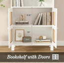 Tall Bookshelf, 5-Tier Book Shelf with 2 Rattan Doors, Freestanding Bookcase Display Shelves with Large Storage, Book Case for Living Room, Office, Study, Bedroom, 70.9 Inch by CozyNest Decor