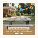 OEF Furnishings Heavy Duty Blow Molded Folding Picnic Table- Light Speckled Grey, Black Frame by GreenHaven Gardens